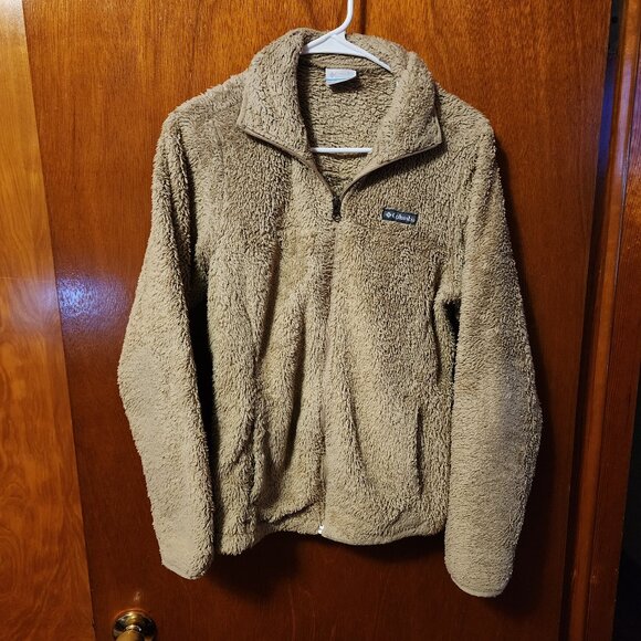 Women's Small Columbia Tan Fuzzy Fleece Full Zip Jacket - Picture 2 of 12